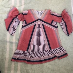 Flowy pink dress with bell sleeves